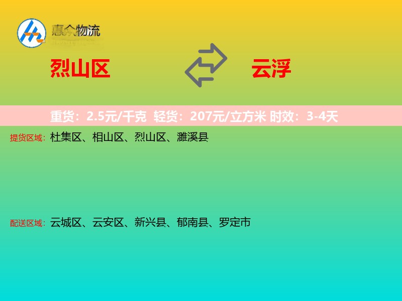 烈山区到云浮物流专线价格时效
