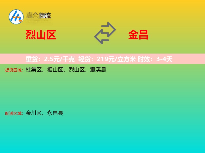 烈山区到金昌物流专线