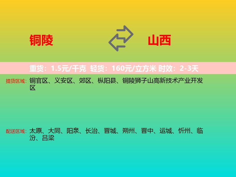 铜陵到山西长途搬家
