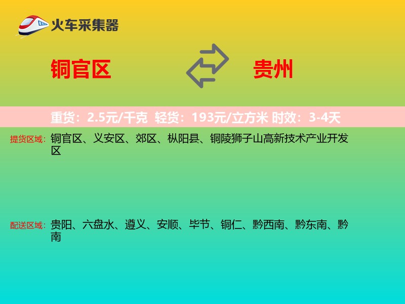 铜官区到贵州长途搬家