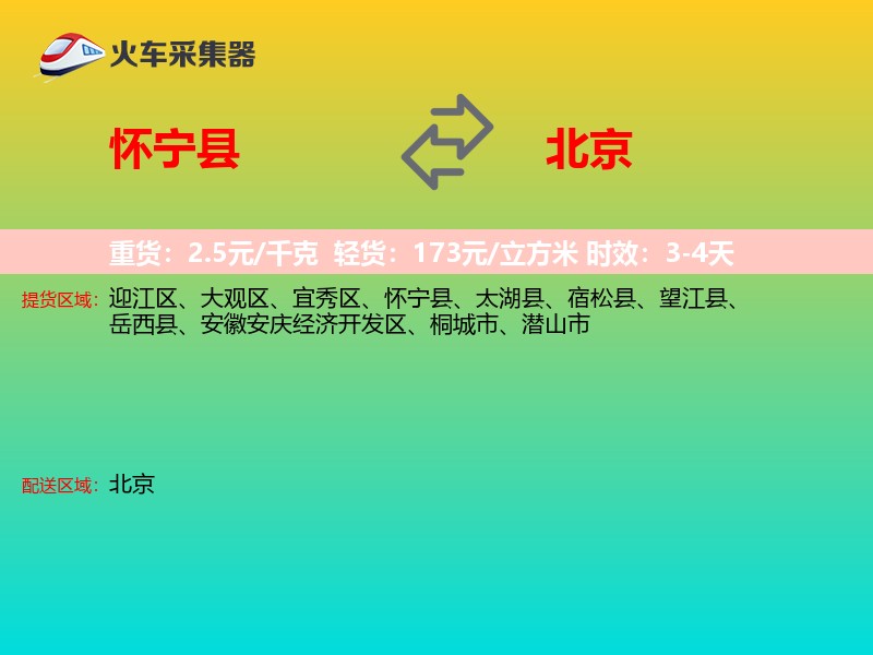 怀宁县到北京长途搬家