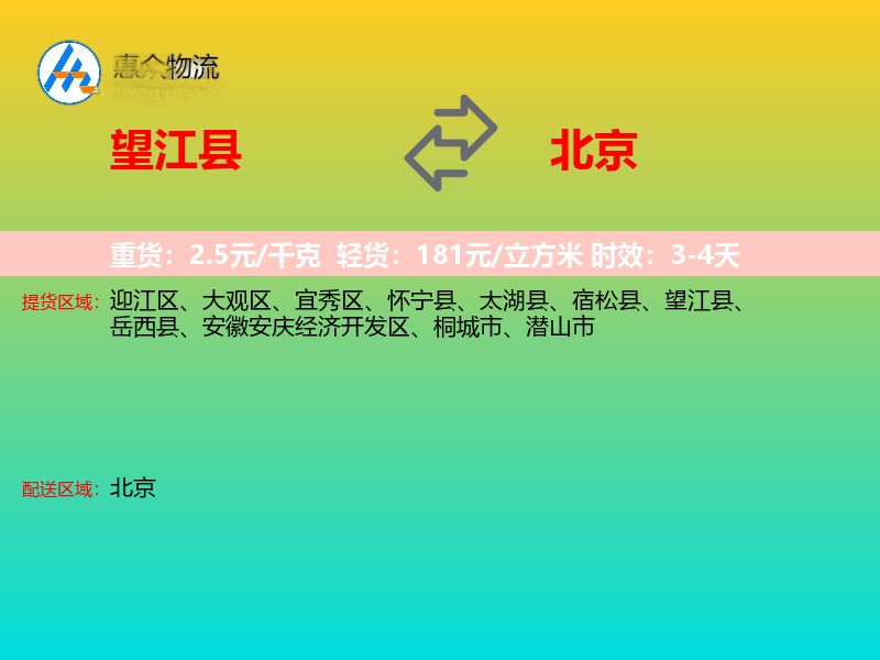 望江县到北京长途搬家