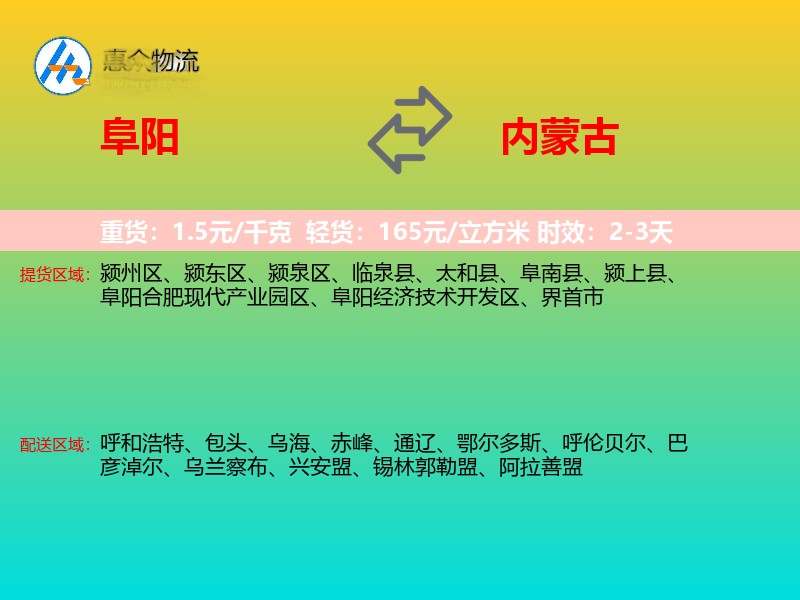 阜阳到内蒙古轿车托运