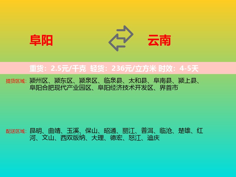 阜阳到云南长途搬家