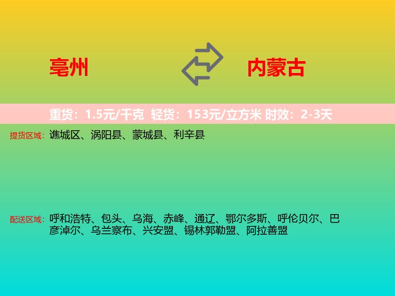 亳州到内蒙古长途搬家