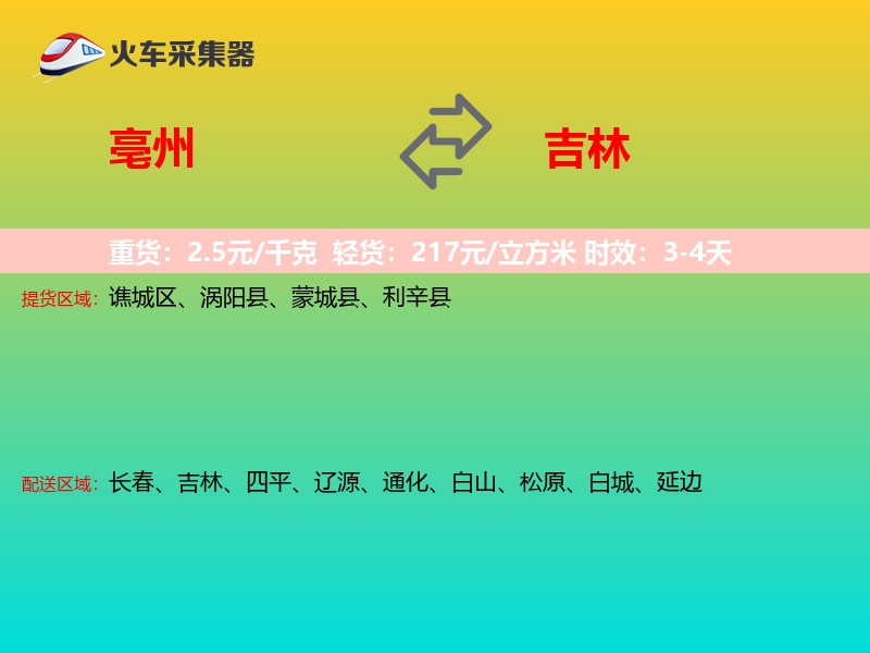 亳州到吉林物流专线