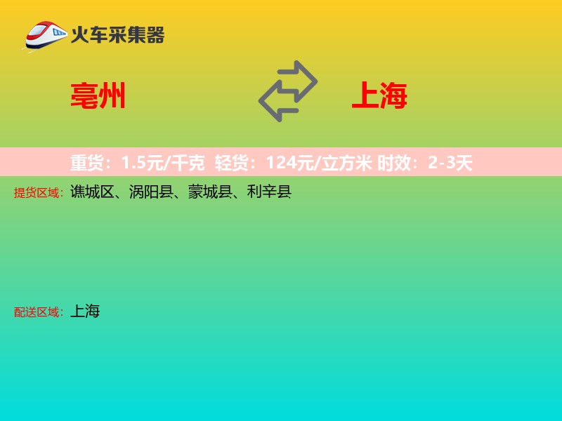 亳州到上海物流专线