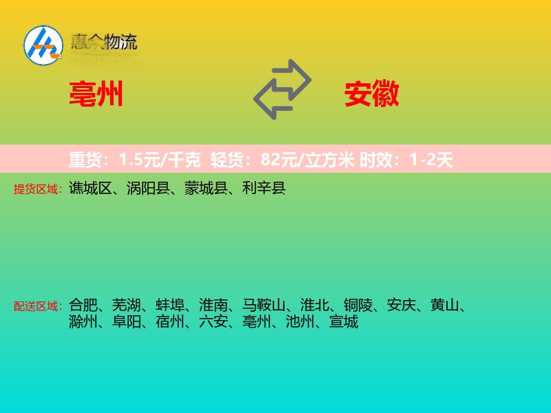 亳州到安徽物流专线
