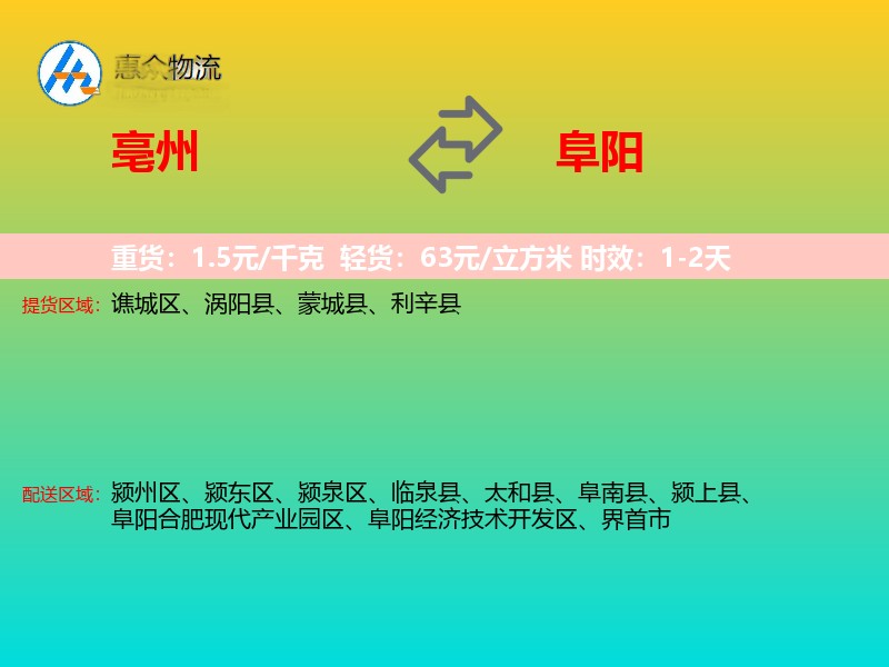 亳州到阜阳物流专线价格时效