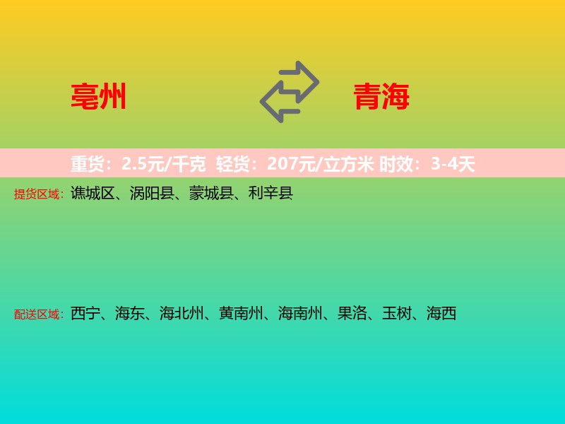 亳州到青海长途搬家