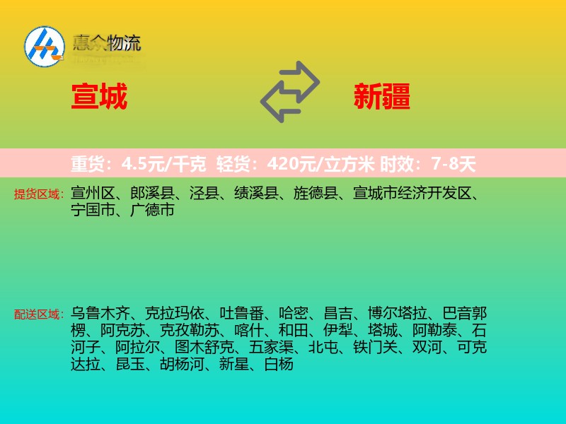 宣城到新疆物流专线