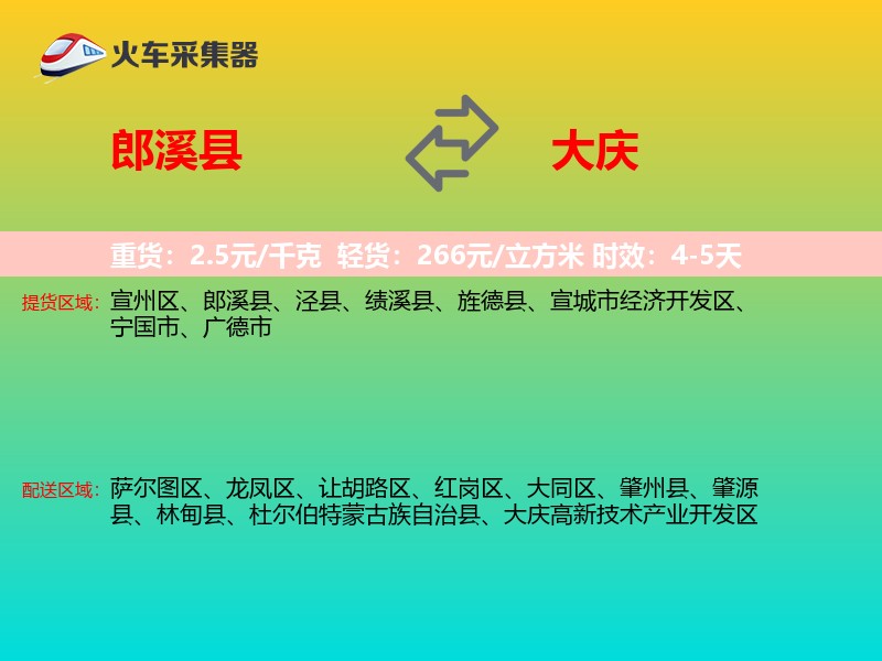 郎溪县到大庆物流专线