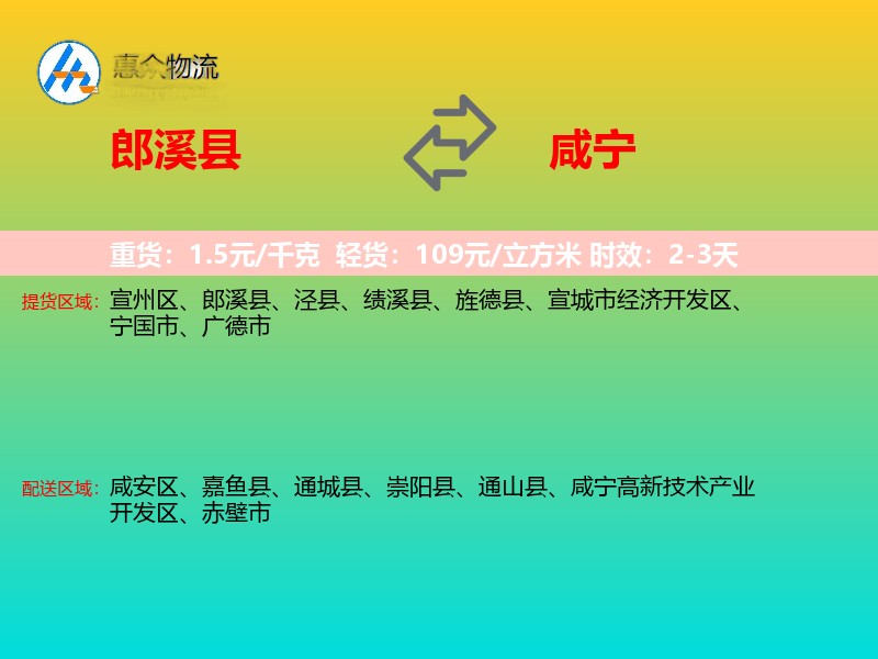 郎溪县到咸宁物流专线