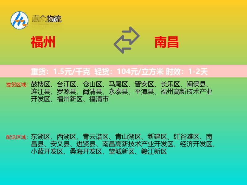 福州到南昌物流专线价格时效