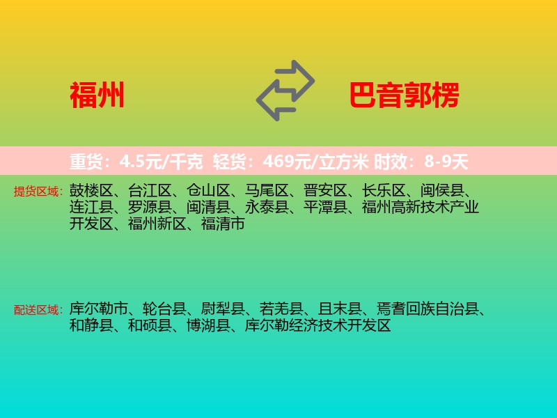 福州到巴音郭楞物流专线价格时效