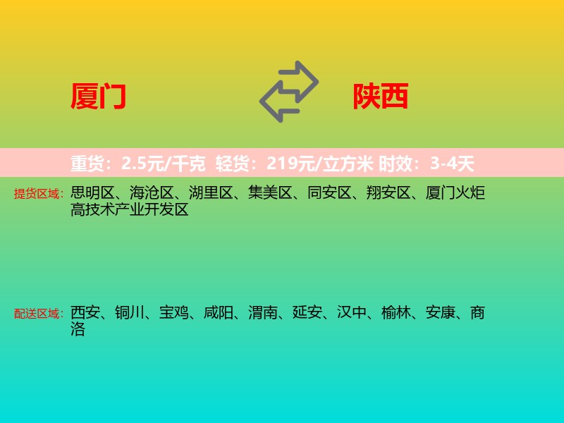 厦门到陕西长途搬家