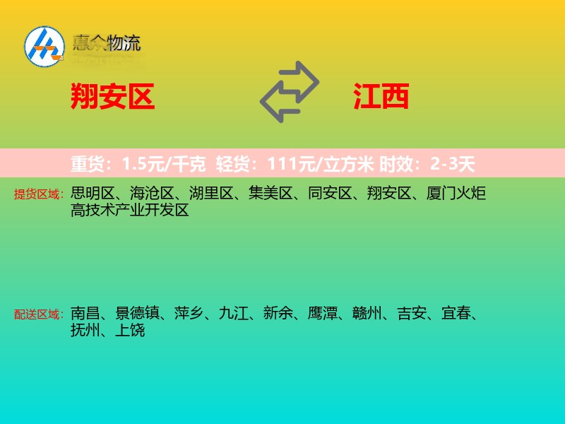 翔安区到江西物流专线