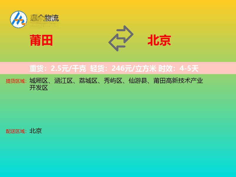 莆田到北京物流专线