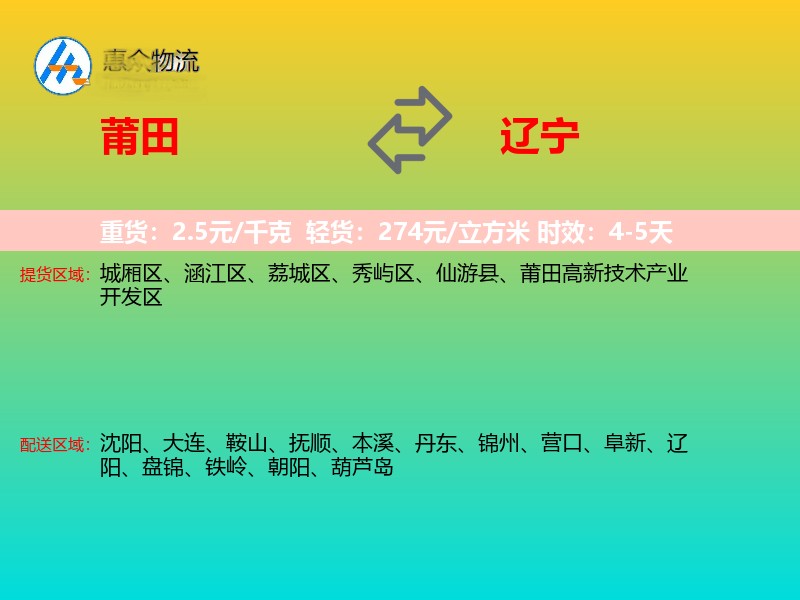 莆田到辽宁轿车托运