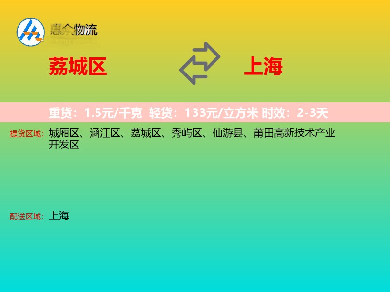 荔城区到上海物流专线