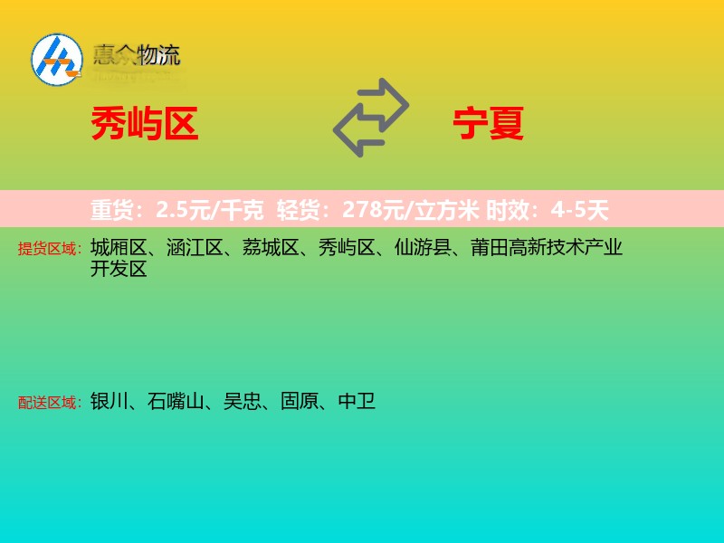 秀屿区到宁夏物流专线