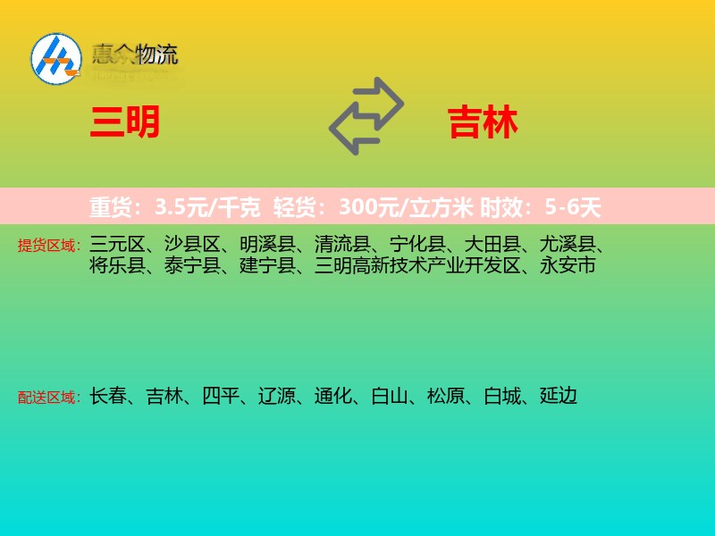 三明到吉林物流专线