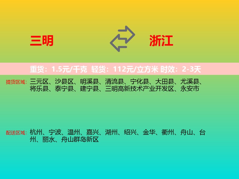三明到浙江长途搬家