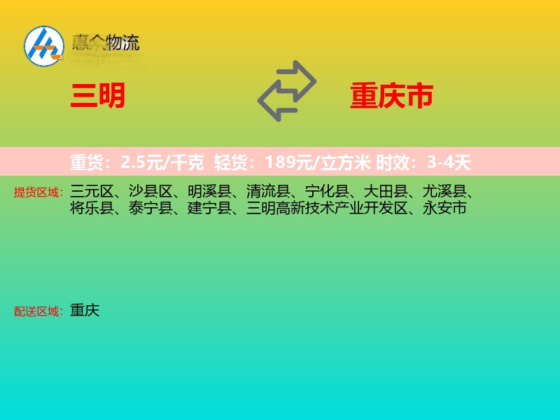 三明到重庆市物流专线