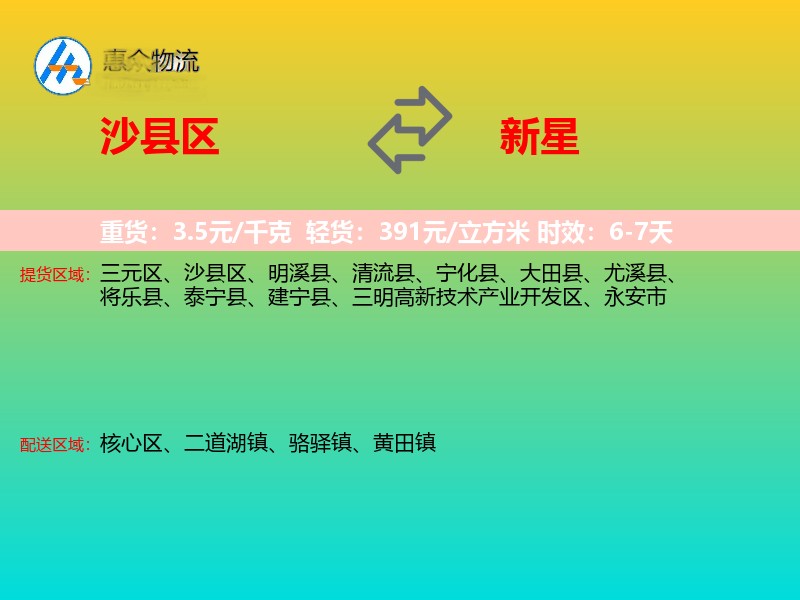 沙县区到新星物流专线