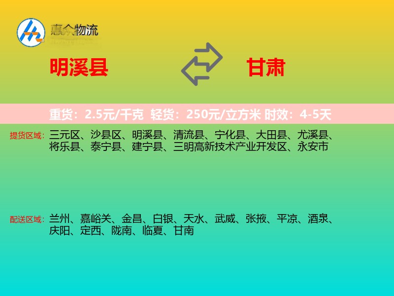 明溪县到甘肃长途搬家