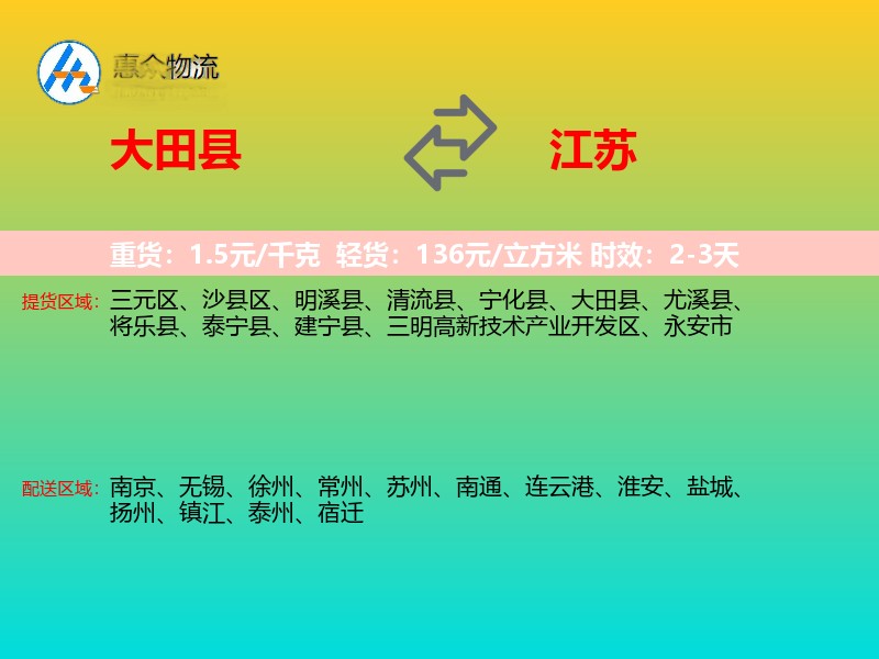 大田县到江苏长途搬家