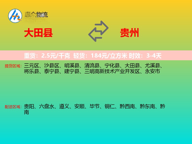 大田县到贵州长途搬家