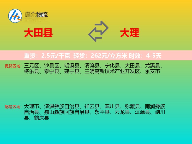 大田县到大理物流专线
