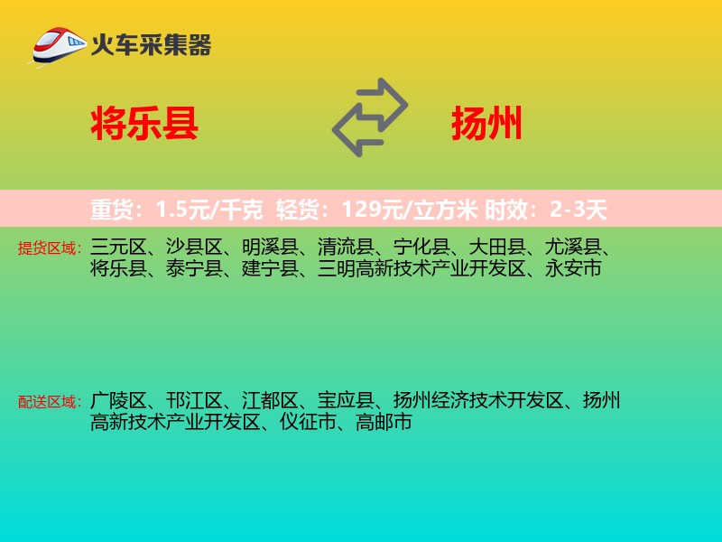 将乐县到扬州物流专线