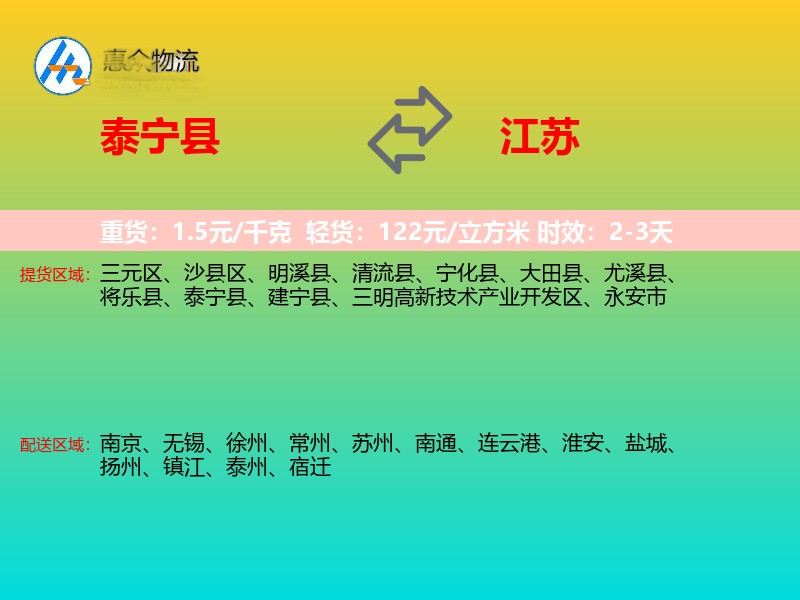 泰宁县到江苏轿车托运