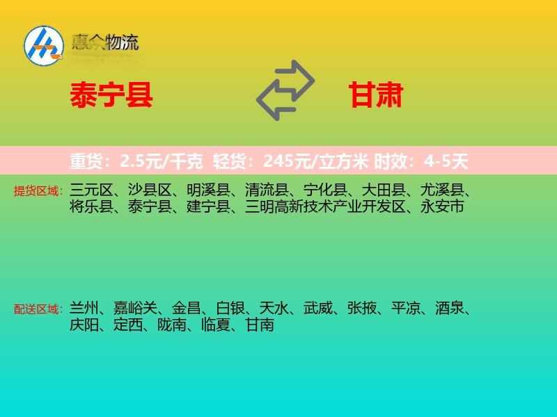 泰宁县到甘肃轿车托运