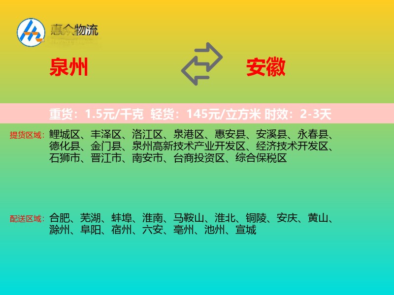 泉州到安徽物流专线