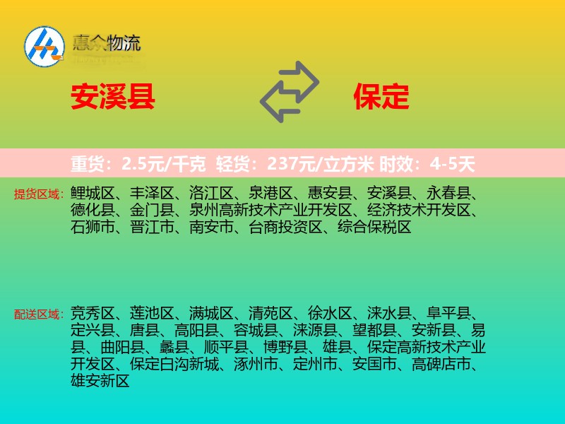 安溪县到保定物流专线