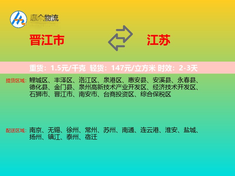 晋江市到江苏物流专线