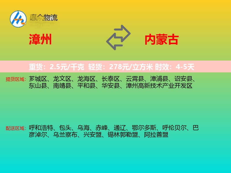 漳州到内蒙古轿车托运