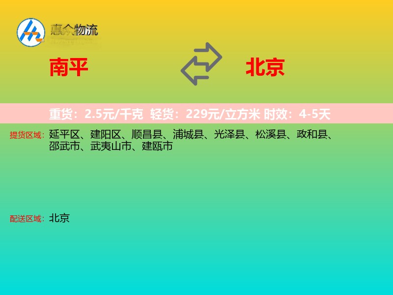 南平到北京物流专线