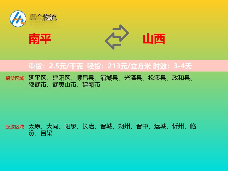 南平到山西物流专线