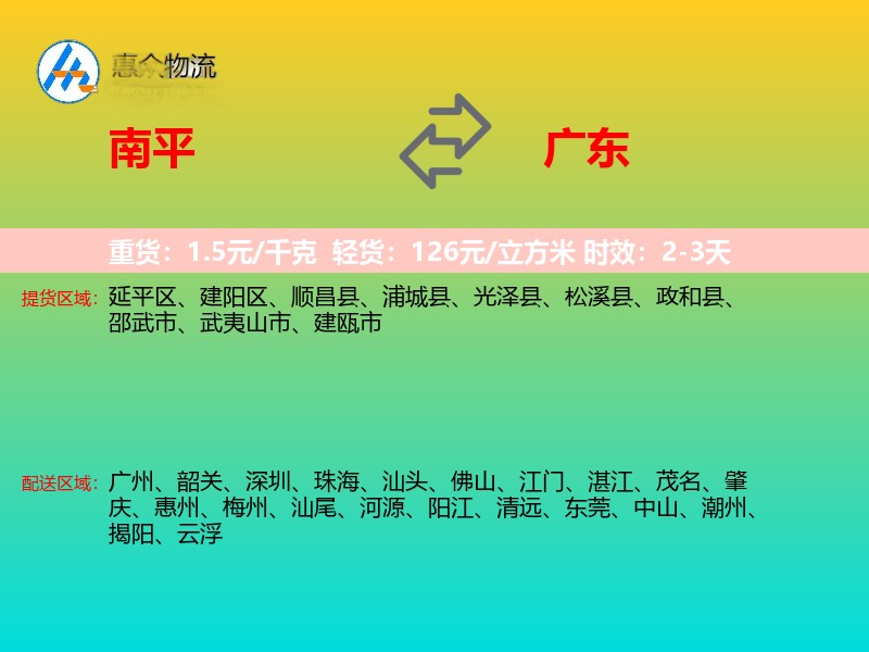 南平到广东物流专线