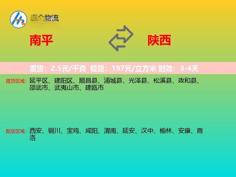 南平到陕西物流专线