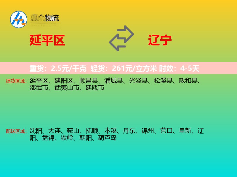 延平区到辽宁物流专线