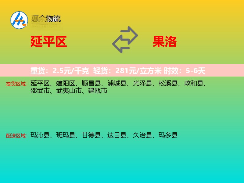 延平区到果洛物流专线