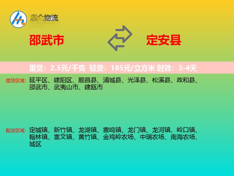 邵武市到定安县物流专线
