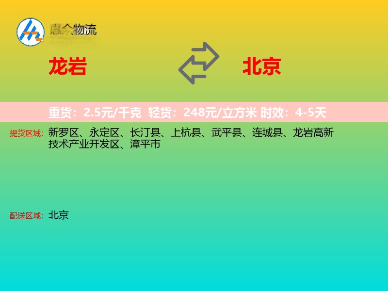 龙岩到北京物流专线