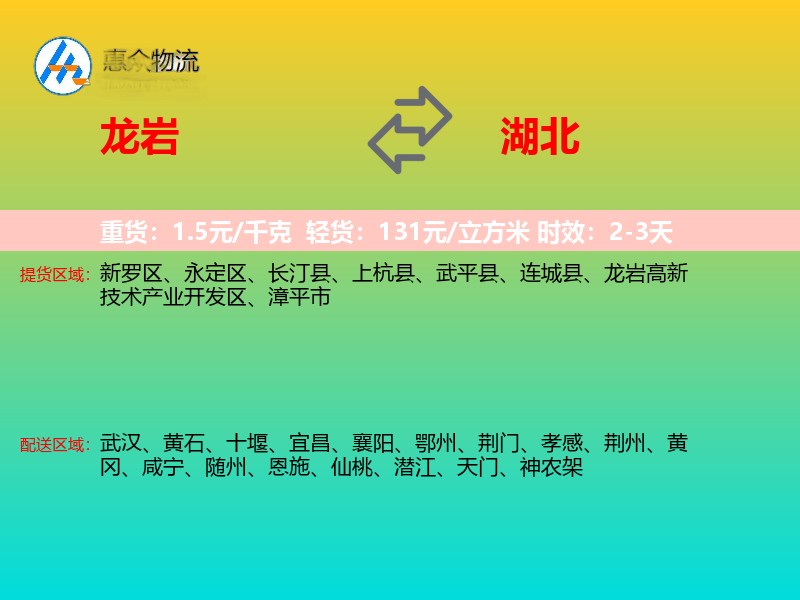 龙岩到湖北物流专线