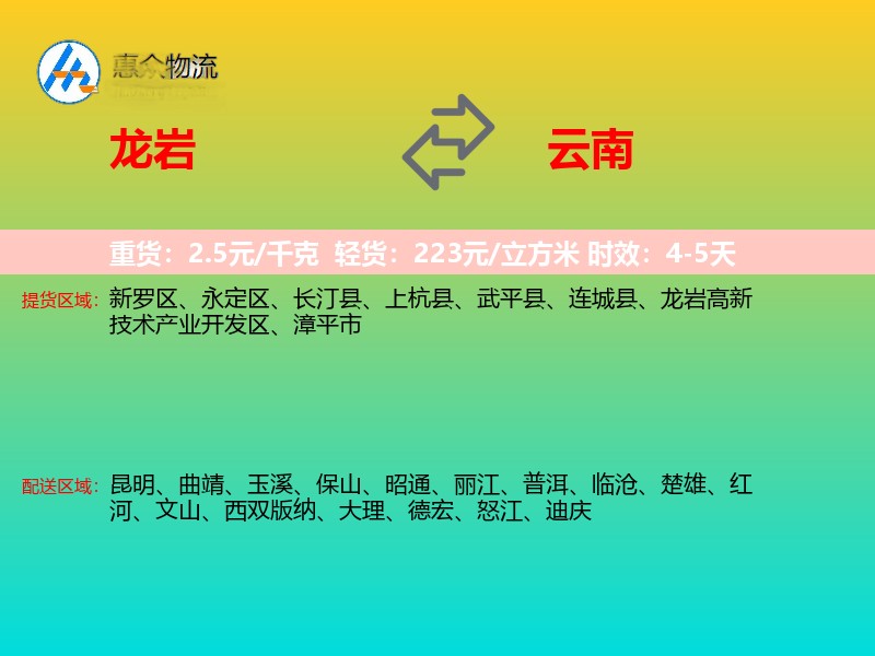 龙岩到云南物流专线